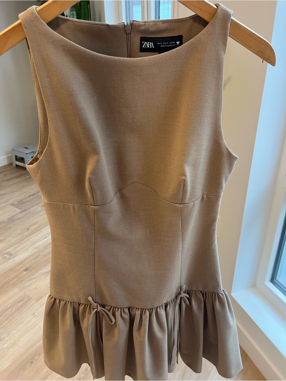 Zara Camel Brown Ruffle-Hem Mini dress